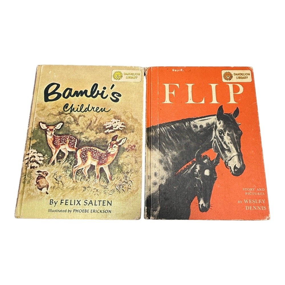 Dandelion Library Lot  2 Bambi Children and Flip HC 2-sided Books 1966 Vintage